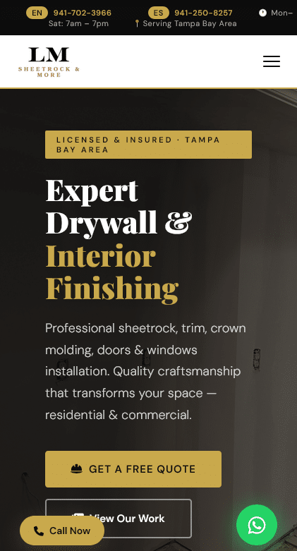 LM Sheetrock Website Design Tampa Bay